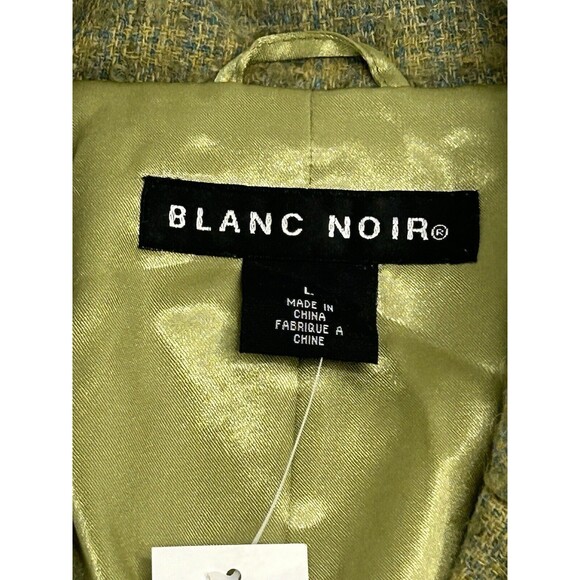 90s Blanc Noir Wool Blend Coat  Green Plaid Tweed Fringe Lightweight Juniors L - Picture 10 of 16